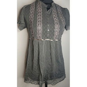 Lloyd Williams Gray Embroidered Tunic Delicate Lace Details Size Small